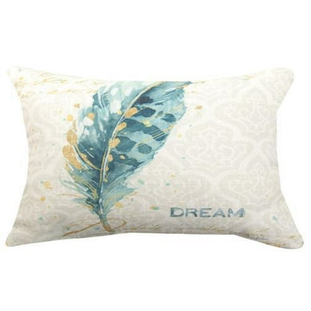 White and Blue Indigo Feather Themed Rectangular Throw Pillow 12.5