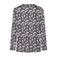 thumbnail image 4 of Mujeres Casual Impreso Cuello en V Manga larga Suéter Botones Blusa suelta Camiseta Tops Fridja  hkj3439, 4 of 5
