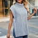 thumbnail image 5 of Suéter de cuello alto para mujer, moda informal, cuello alto, sin mangas, suéter de punto, blusa de poliéster para mujer, 5 of 8