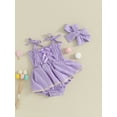 thumbnail image 4 of Yunliwuli Baby Girl 2Pcs Summer Outfits Sleeveless Bow Front Smocked Romper Dress with Headband Set Infant Clothes, 4 of 9