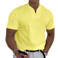 thumbnail image 1 of Camiseta de verano con cuello en V para hombre de gimnasio con bolsillo de algodón elástico suave transpirable Fitness camisa de manga corta para hombre, 1 of 4
