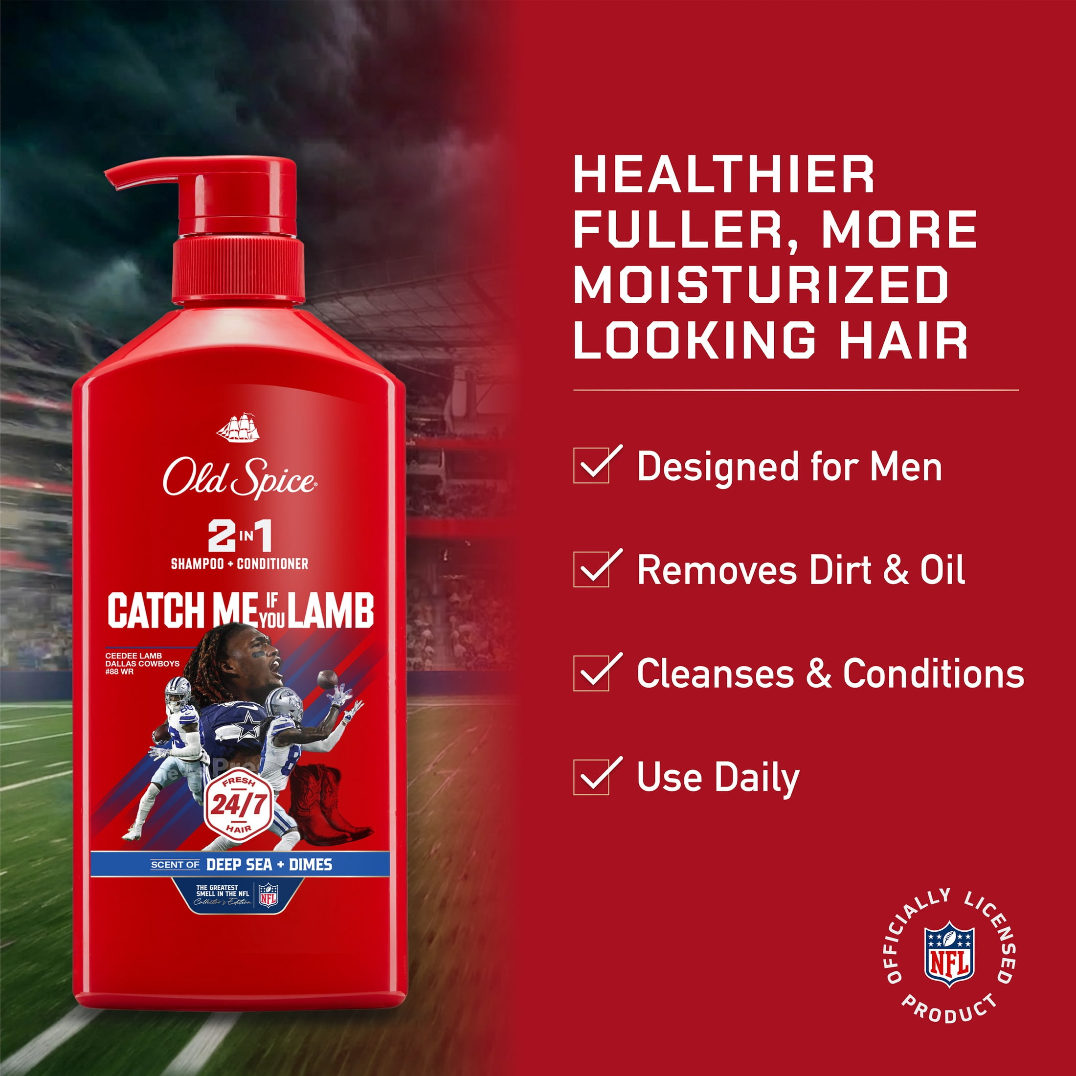 Old Spice Catch Me If You Lamb 2in1 Shampoo & Conditioner for Men, Old Spice x NFL, 21.9 fl oz