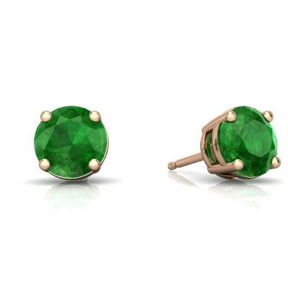 24k Rose Gold 2 Ct Emerald Round Plated Stud Earrings by Paris Jewelry