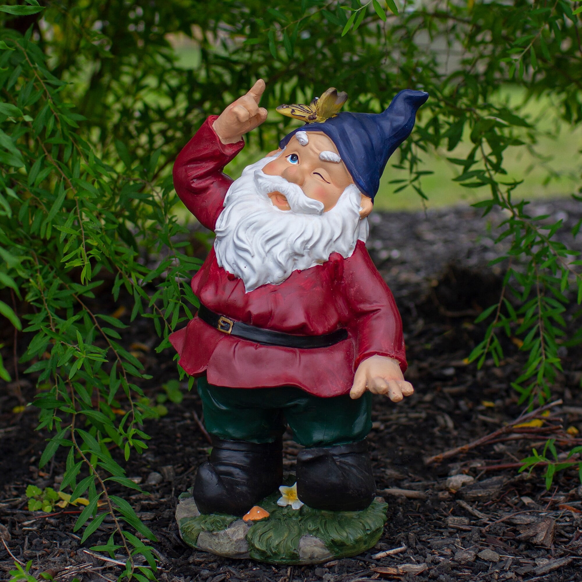 11.25" Red and Green Gnome with Butterfly Outdoor Garden Statue