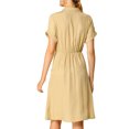 thumbnail image 3 of INSPIRE CHIC Robe-Chemise pour Femmes à Col à Revers Cranté en V, Taille Élastique, avec Poches, 3 of 7