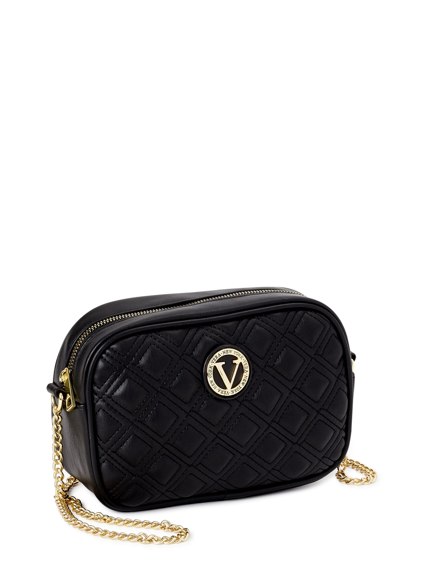 Vera New York Women's Marina Quilted Crossbody Handbag with Chain Straps  Black