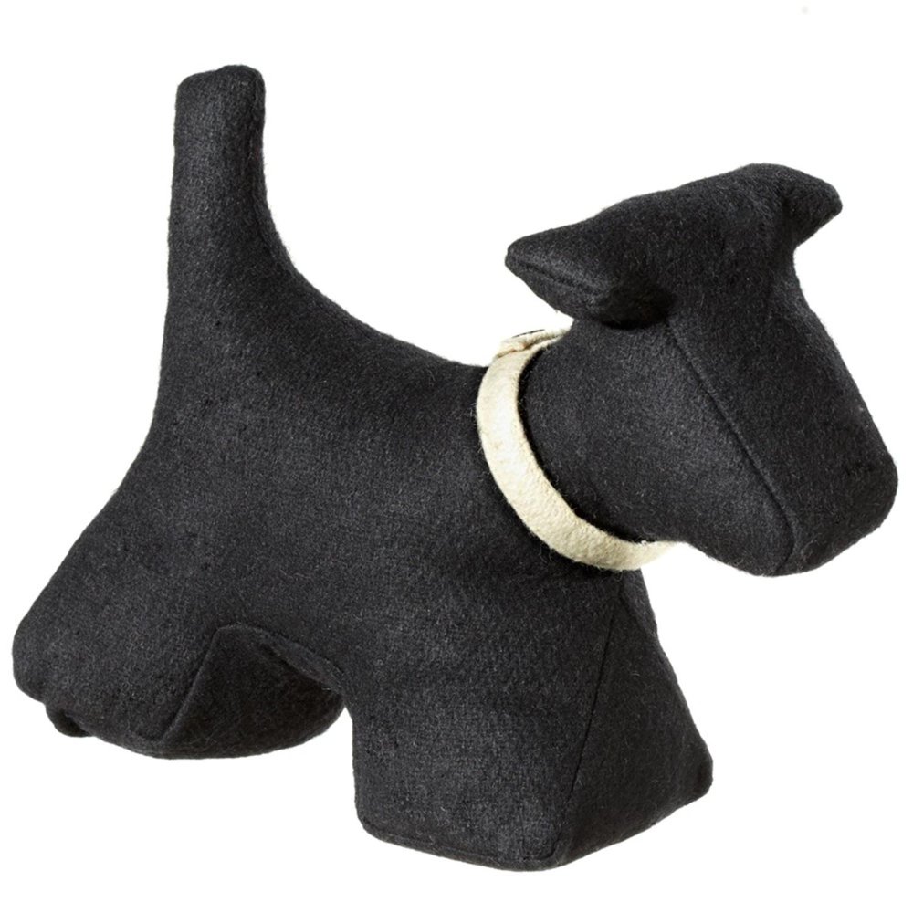 Set of 2 Charcoal Black and Ivory Fabric Scottie Dog Shaped Door
