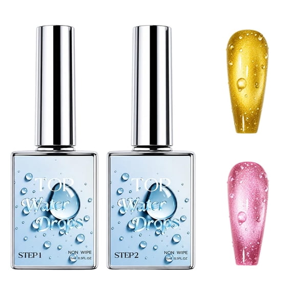 3D Water Drop Gel Top Coat Set, Gel Nail Polish 2-Step DIY System, 1SET | 3D Water Drop Effect, 2-Step Application, DIY Nail Art