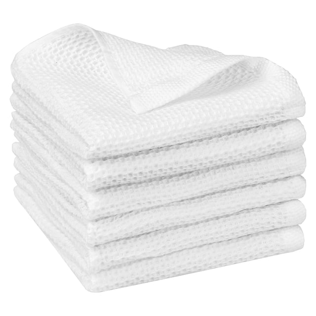 REGALWOVEN 6Pcs 100% Cotton Dish Cloths Waffle Weave Kitchen Towels White 6