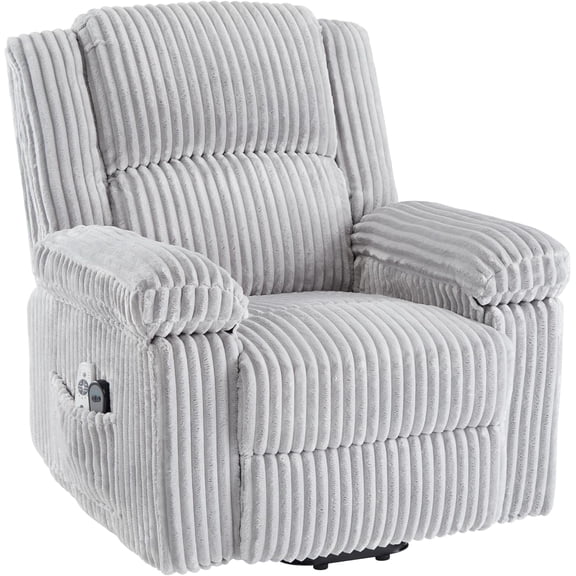 Corduroy Recliner Chair, Manual Recliner Sofa with Handle, Pillow Top Arms, Thick Padding, Side Pocket, 330Lbs Capacity, Adjustable Recliner for Living Room, Bedroom, Home Theater, Gray