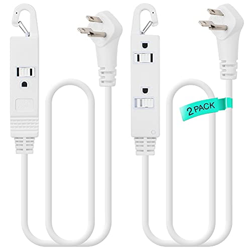 Extension Cord White 3 Ft with Automatic Closing Hook, Multi Outlet 3
