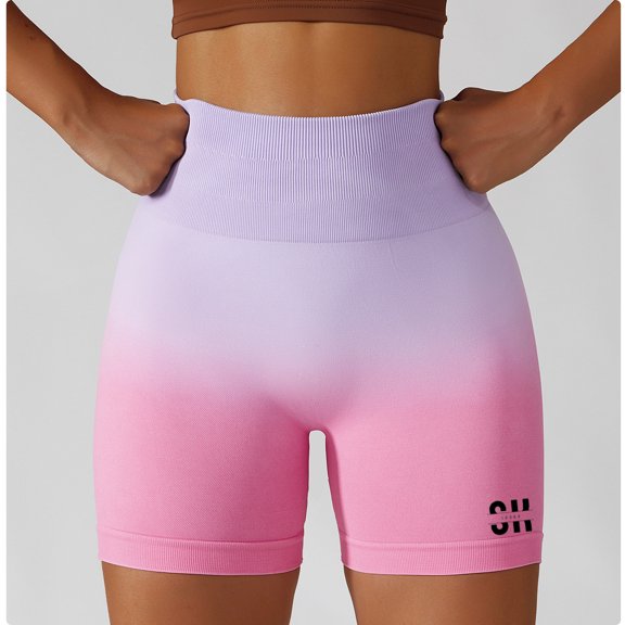 Women's Tie Dye Solids Butt Lifting High Waisted Seamless Bike Shorts for Gym Exercise Workout Yoga Running (Ombre-Pink-Medium)
