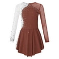 thumbnail image 3 of YIZYIF Girls Long Sleeve Rhinestone Mesh Dress Dance Costume Ice Skating Performance Dancewear Reddish Brown 14, 3 of 7