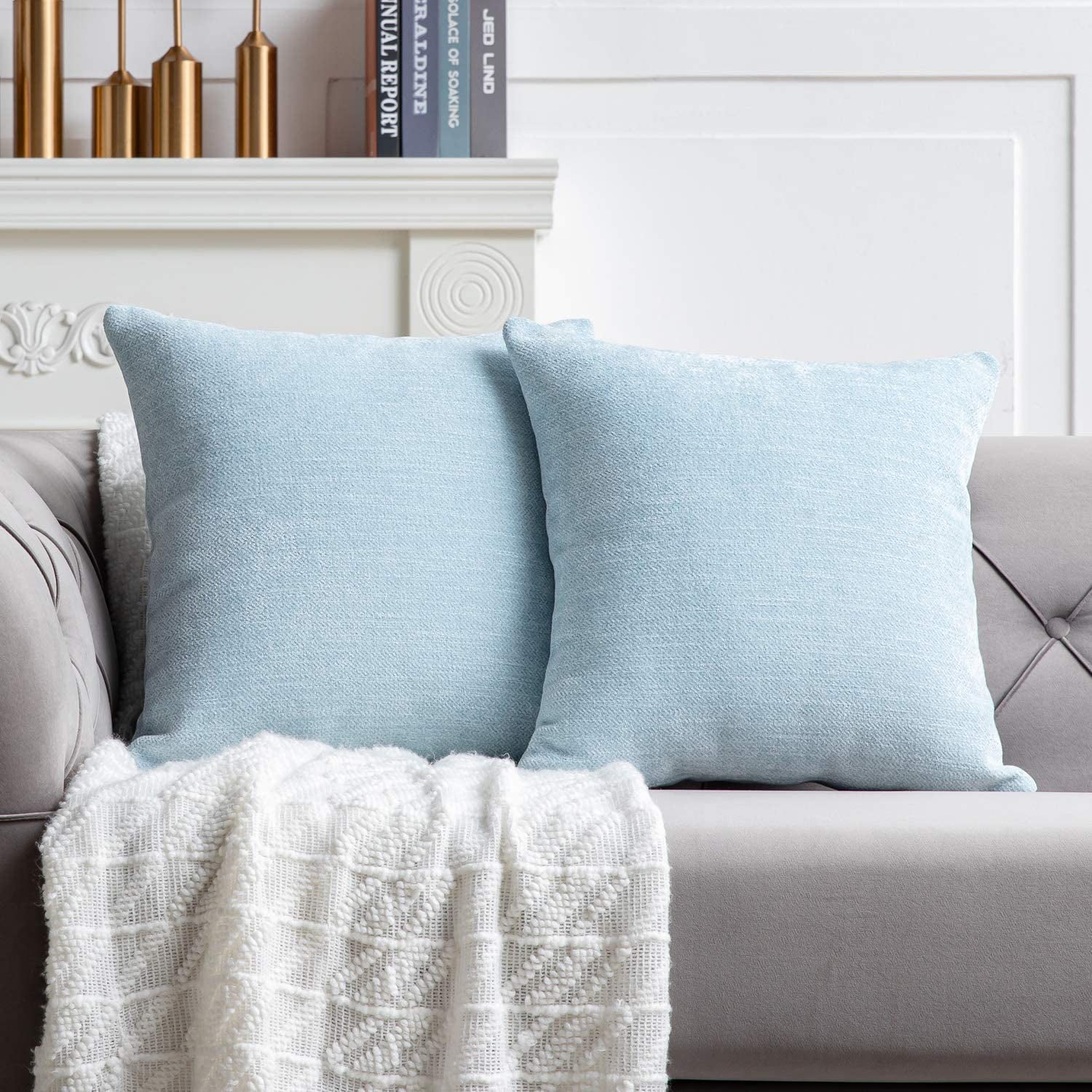 Baby Blue Pillow Covers 20x20 Inch Set of 2 Farmhouse Baby Blueic Decorative Throw Pillow Covers Square Cushion Case for Home Sofa Couch Decoration