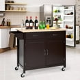 thumbnail image 2 of Giantex Rolling Kitchen Island Cart on Wheels, Kitchen Utility Trolley & Bar Serving Cart w/Rubber Wood Top, Handle Rack & Storage Cabinet and Drawers for Home Dining Room, Dark Brown, 2 of 8