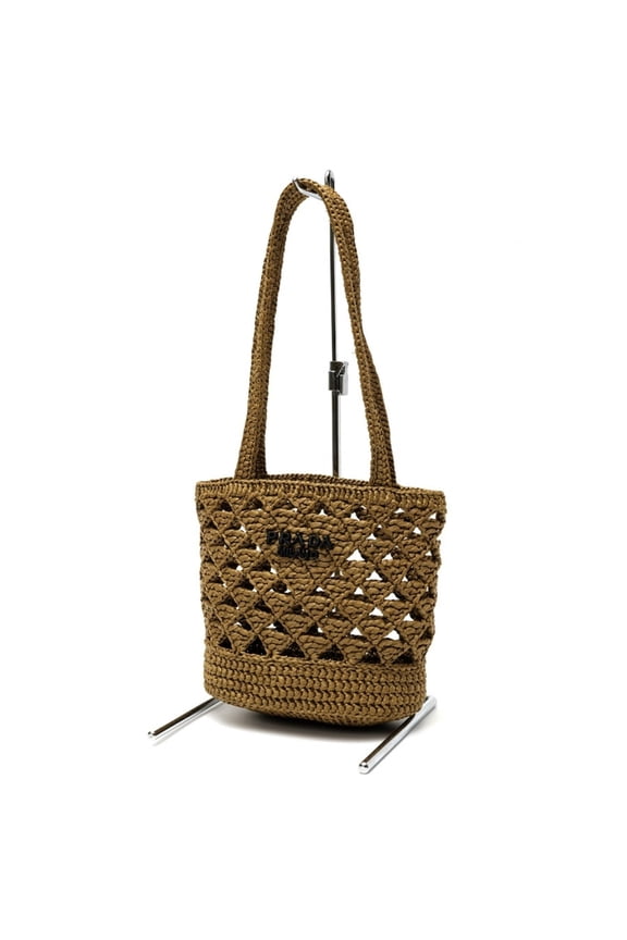 Pre-Owned Prada crochet tote bag 1BG494, raffia-like, dark beige