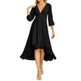 thumbnail image 4 of WTOBBY Women's Fashion V-Neck Long Sleeve Loose Slim Evening Casual Chiffon Dress Elegant Flowy Fabric for Parties and Daily Use Soft Draping and Comfort Fit,Black L, 4 of 4