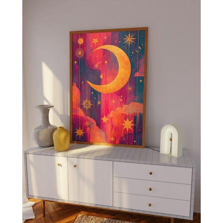 Dreamy Crescent Moon Wall Art Maximalist Celestial Print Ethereal Starry Night Poster Celestial Mystical Decor Colorful Wall Art Wall Art Modern Wall Decor 12x18 UNFRAMED