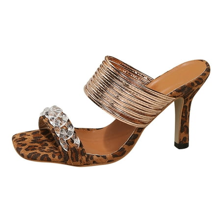 

adviicd Heels Sandals for Women Sandals with Arch Support for Women Ladies Fashion Leopard Print Strap Combination Open Toe Flip Flops for Women Sandals