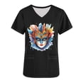 thumbnail image 5 of Jinhomg Womens Holiday Scrub Shirts Funny Mardi Gras Mask Graphic Scrubs Lightweight Comfy Short Sleeve V-Neck Carnival Themed Tunic Top 90 Percent off Clearance Black M, 5 of 6