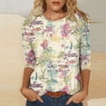 thumbnail image 2 of Pompotops T-shirt Mode Imprimé Ample Manches 3/4 Blouse Col Rond Tops Décontractés Liquidation, 2 of 4