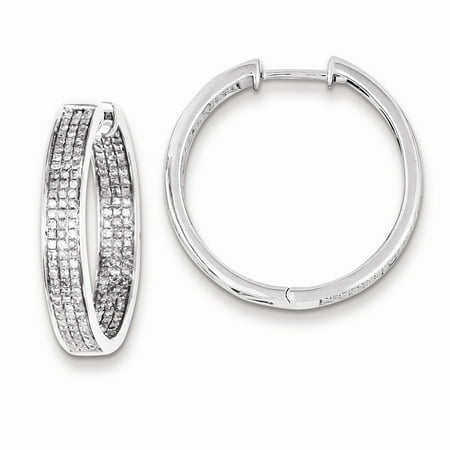 Sterling Silver Diamond Round Hinged Hoop Earrings. Carat Wt- 0.994ct (1IN Diameter)