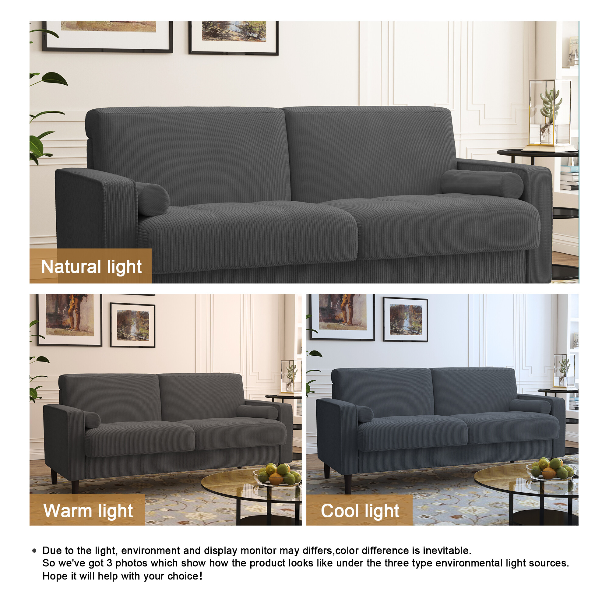 UIXE 62'' Loveseat Sofa for Living Room Indoor 2-seater Sofa Small Couch for Bedroom Office, Gray