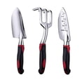 thumbnail image 1 of Juego de herramientas de jardinería, 3 piezas de aluminio con paleta, trasplantador y rastrillo de mano, mango ergonómico cómodo, suave y antideslizante (rojo cereza), 1 of 4