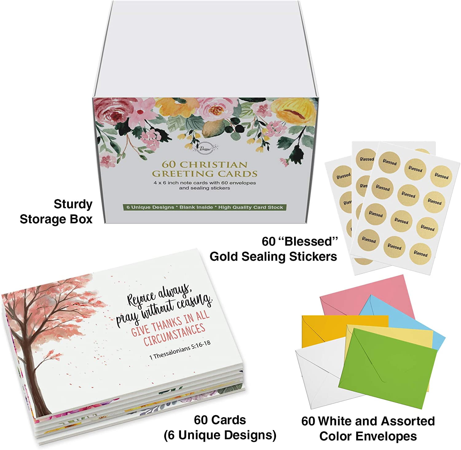 Dessie® 60  Inspirational Christian Cards with Uplifting Verses and Designs, 4” x 6”