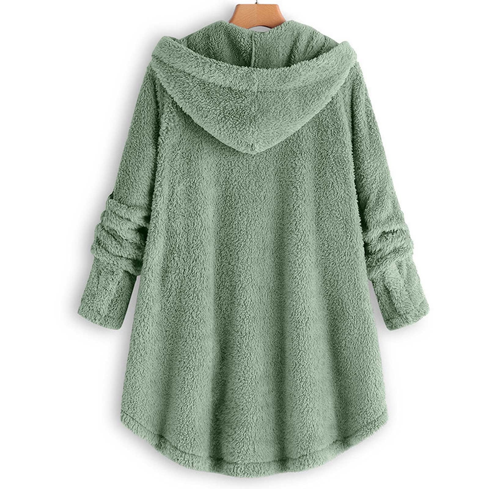 Womens Winter Coats Hooded Plus Size S-5X Fleece Button-Down Long Sleeve Jackets Ladies Casual Solid Soft High Low Hem Warm Outerwear Coat