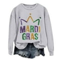 thumbnail image 2 of Mardi Gras Tops T-shirt Blouse for Womens,Womens MARDI GRAS Long Sleeves Round Neck Printed Loose Sweatshirt Gray L, 2 of 4
