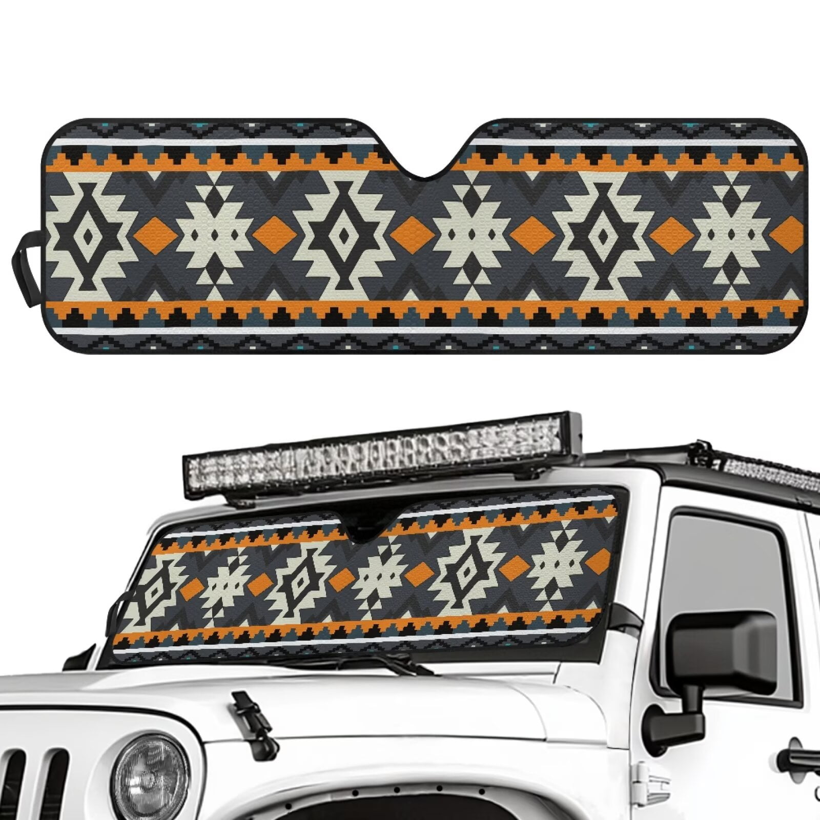 HUIACONG Aztec Tribal Sun Shade Windshield for Jeep,Windshield Sunshade for Wrangler TJ JK JL1997-2024,Sun Shade Windshield Cover for Jeep,UV Ray & Heat Block Windshield Shades