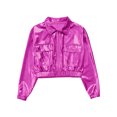 thumbnail image 4 of iiniim Girls Kids Sequins Hip Hop Jazz Outerwear Shiny Metallic Bomber Jacket Coat Disco Party Hot Pink 6, 4 of 7