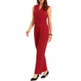 thumbnail image 4 of MODA NOVA Juniors Sleeveless Shawl Collar Office Belted Cropped Jumpsuit Romper Red M, 4 of 5