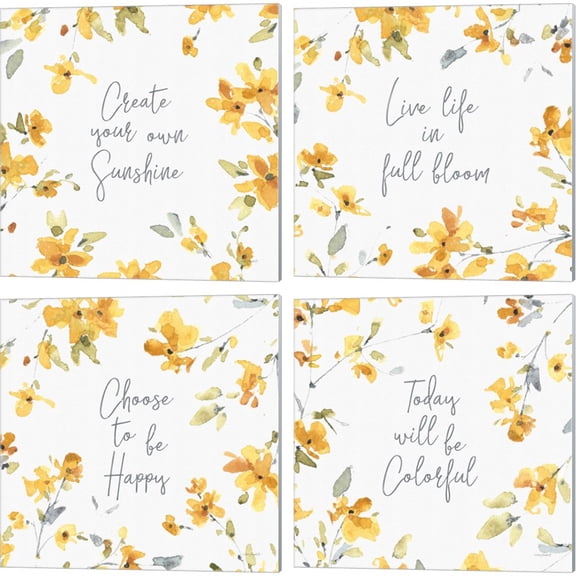 Great Art Now Happy Yellow by Lisa Audit 4 Piece Canvas Art Set Each 14"W x 14"H