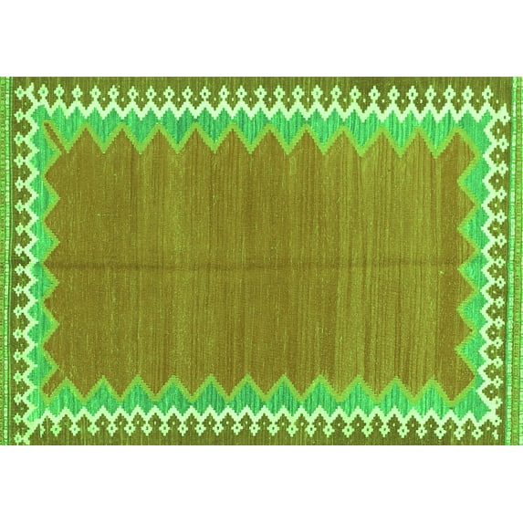 Ahgly Company Indoor Rectangle Abstract Green Contemporary Area Rugs, 7' x 9'