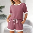 thumbnail image 4 of 2 Piece Outfits Summer,Women Ribbed Knit Pajama Sets Short Sleeve Top and Shorts 2 Piece Soft Pjs Sleepwear with Pockets Lounge Sets, 4 of 5