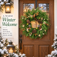 thumbnail image 2 of 24 Inch Artificial Norfolk Pine Christmas Wreath with Pinecones, Green Berries and Woven Star Ornaments, Natural Woodland Holiday Door Decor, 2 of 8