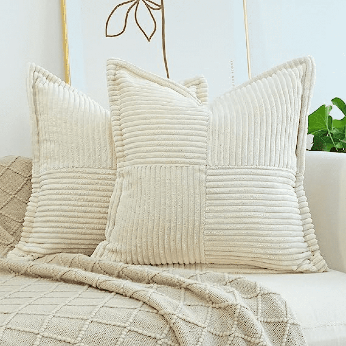Corduroy Pillow Set of 2 Super Soft Boho Textured Throw Pillows for Spring Couch Cushion Living room 18 x 18 inch Beige Walmart