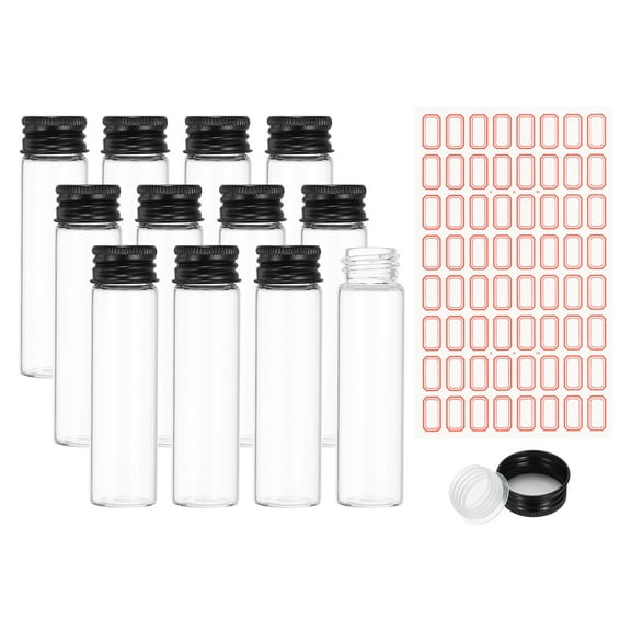 20ml Test Tubes with Caps, 12Pcs 22x80mm Glass Clear Flat Bottom Test Tube Containers with Plastic Cap for Bead Party Candy Bath Salt Storage Scientific Experiment Plant(Black)