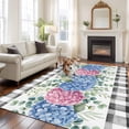 thumbnail image 2 of Blue Pink Hydrangea Area Rugs 8'x10', Small Throw Rugs for Living Room Patio, Eucalyptus Leaves Summer Botanical Plaid Indoor Outdoor Rug Non-Slip Low Pile Carpet Runner Reversible Floor Mats, 2 of 8