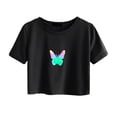 thumbnail image 6 of Summer Tops for Women Novelty Solid Color Sexy Crop Tops Short Sleeved Round Neck Casual Relaxed Fit Workout Tee Blouses, 6 of 7
