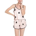thumbnail image 2 of Okbabeha Y2k Women's 2 Piece Lounge Set Silk Stain Pajama Set Ruffle Leaf/Dot Print VNeck Spaghetti Strap Cami Tops+Shorts Sets Sleepwear Pjs, 2 of 4