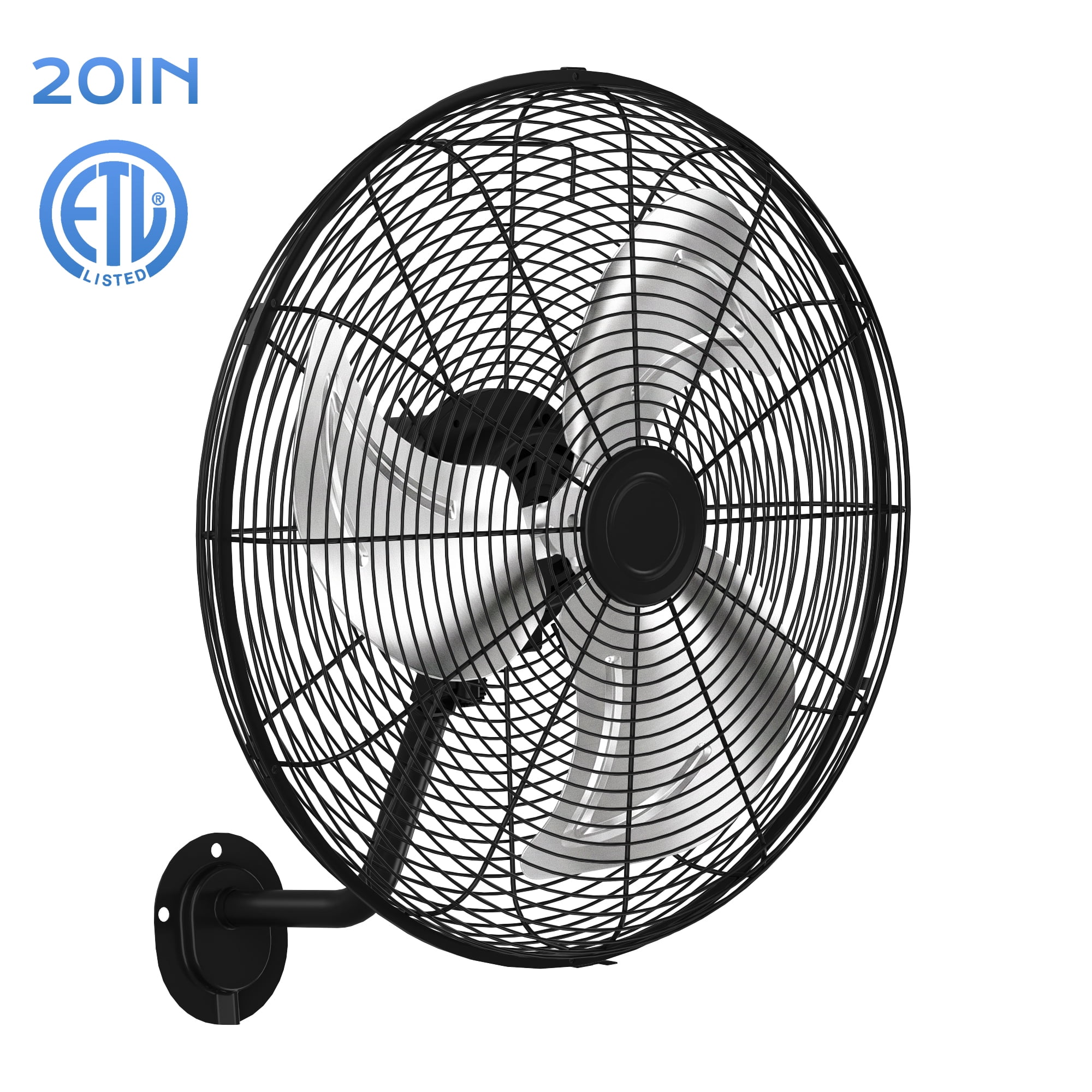 Nepsam Wall Mount Fan, 20 Inch,3-speed, Waterproof Oscillating Industrial Wall Fan, for Warehouse, Greenhouse, Workshop, Patio (Black, ETL Listed)