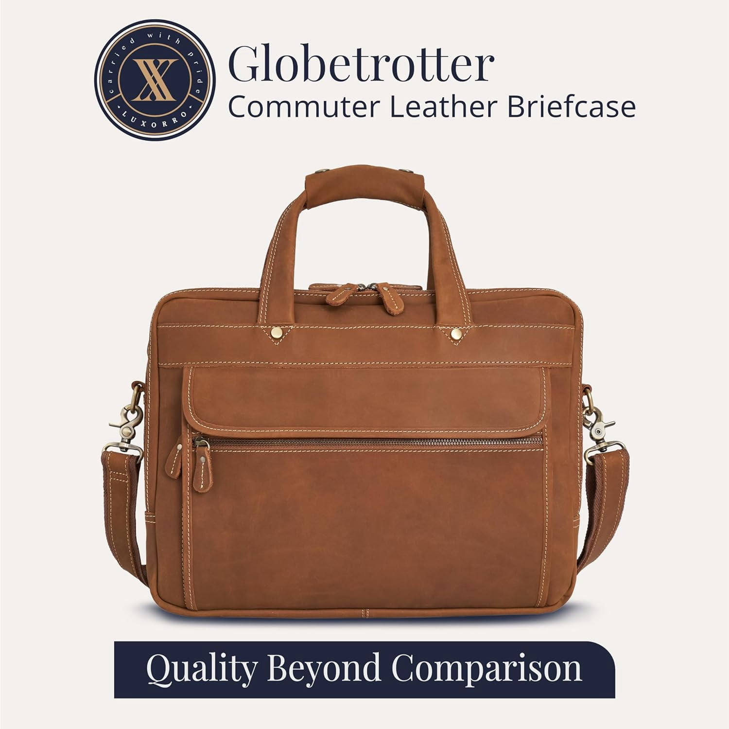 Full Grain Leather Briefcase for Men, Handcrafted, Fits 15.6" Laptop - Light Brown