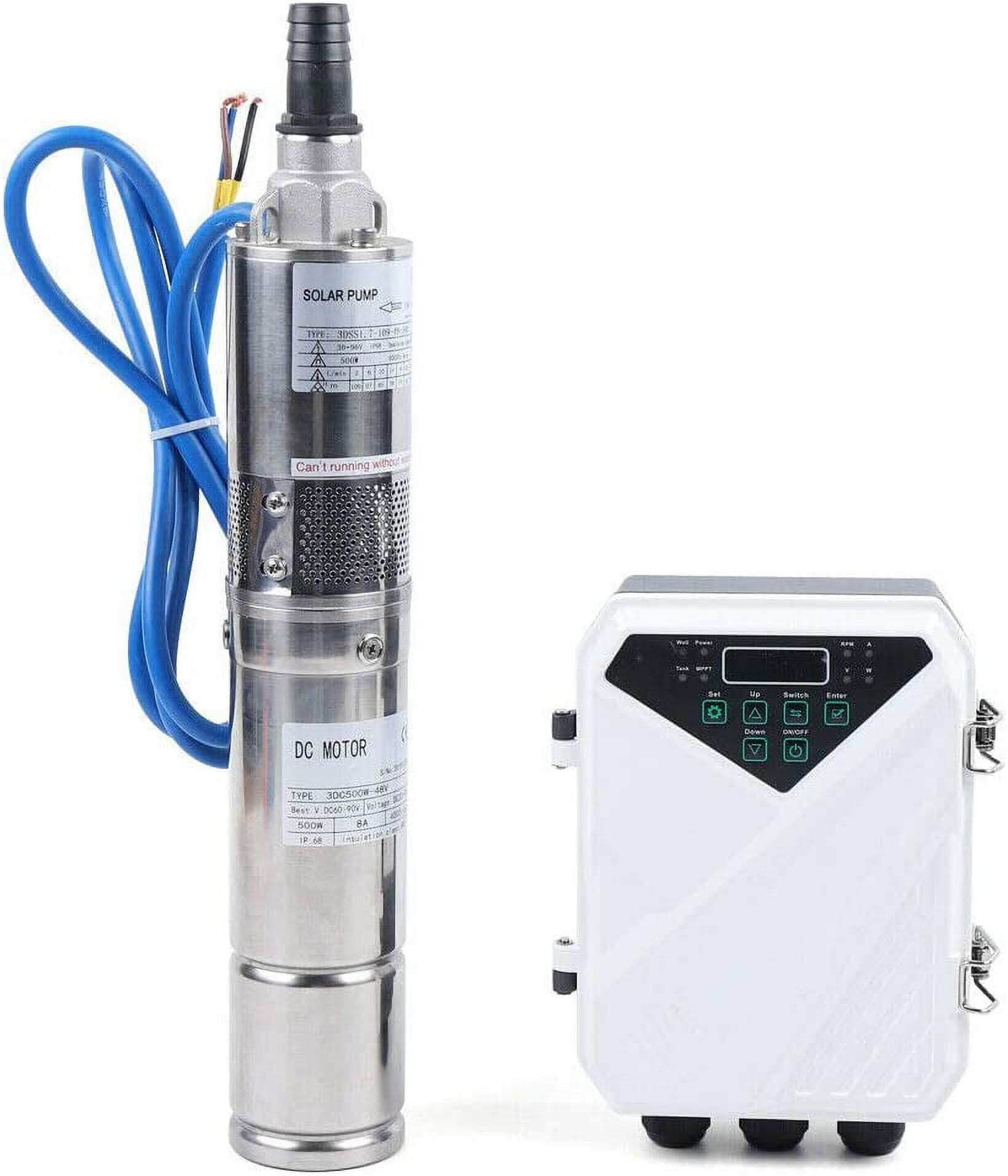 48V Stainless Steel Solar Water Pump 357ft Head 3" Deep Well Submersible Pump with MPPT Controller for Home Industrial Use