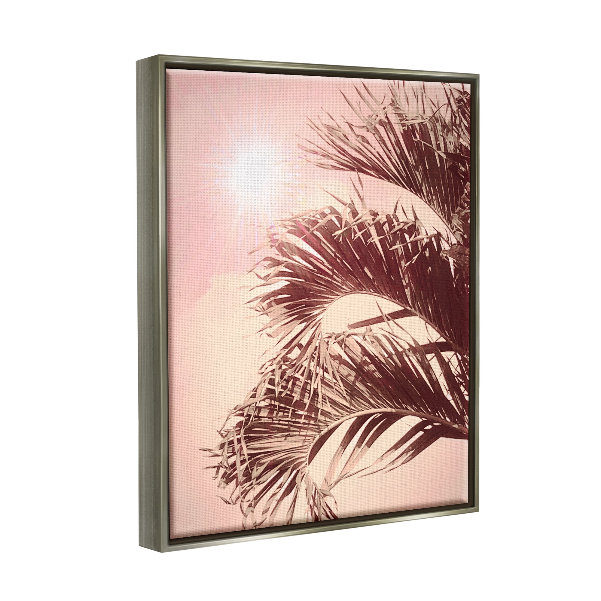 Stupell Industries Sunlit Palms Pink Sky Botanical & Floral Photography Gray Floater Framed Art Print Wall Art
