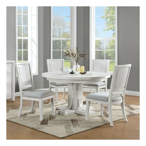 Sunset Trading Dover 5PC 54"Round-72" Oval Expanding Dining Table Set White Wood