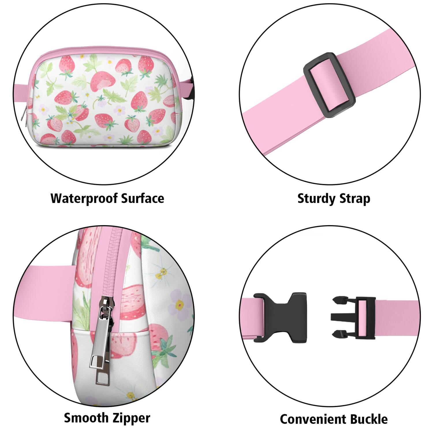 Crossbody Belt Bag Strawberry Fruit Fashion Belt Bag Small Cross Body Bags for Women Casual Waist Packs with Adjustable Strap Waterproof Belt Bag for Workout Running Travelling