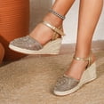 thumbnail image 2 of Rokment Bohemian Crochet Wedges Dress Sandals for Women Bride Wedding Beach Summer Handmade Closed Toe Espadrilles Chunky High Heel Casual Spring Dressy Sandals Brown Size 6.5, 2 of 5